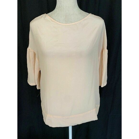 Zara Womens Solid Light Pink Long Sleeve Sheer Top Small - Picture 1 of 7